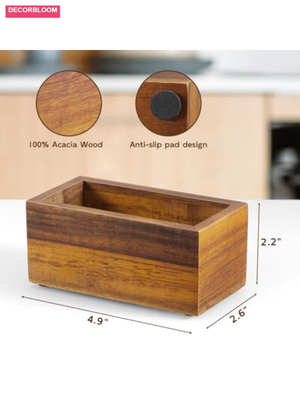 Solid Acacia Wood Sugar Packet Holder Coffee Bar Organizer - Picture 2 of 6